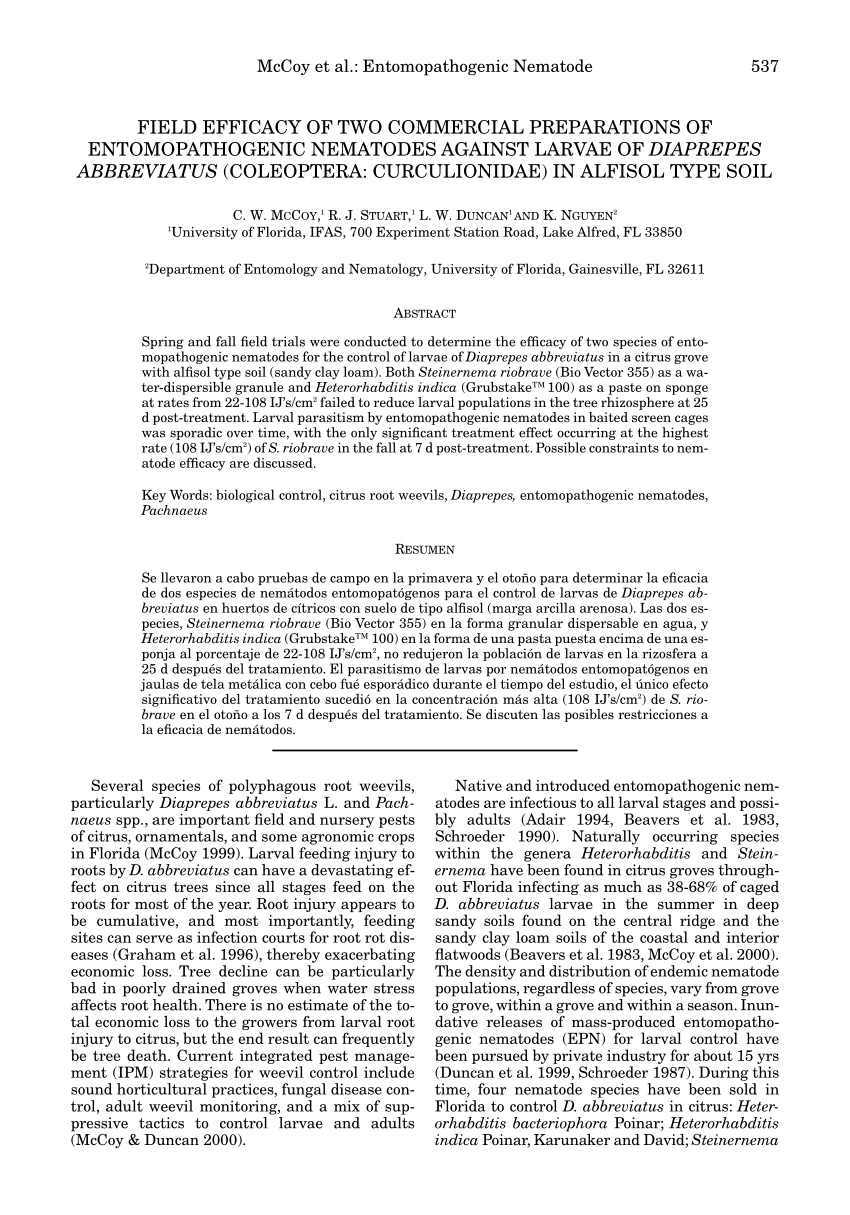 (PDF) Field efficacy of two commercial preparations of entomopathogenic