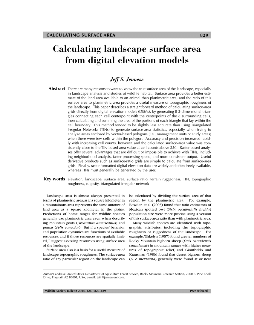 PDF) Calculating Landscape Surface Area from Digital Elevation Models