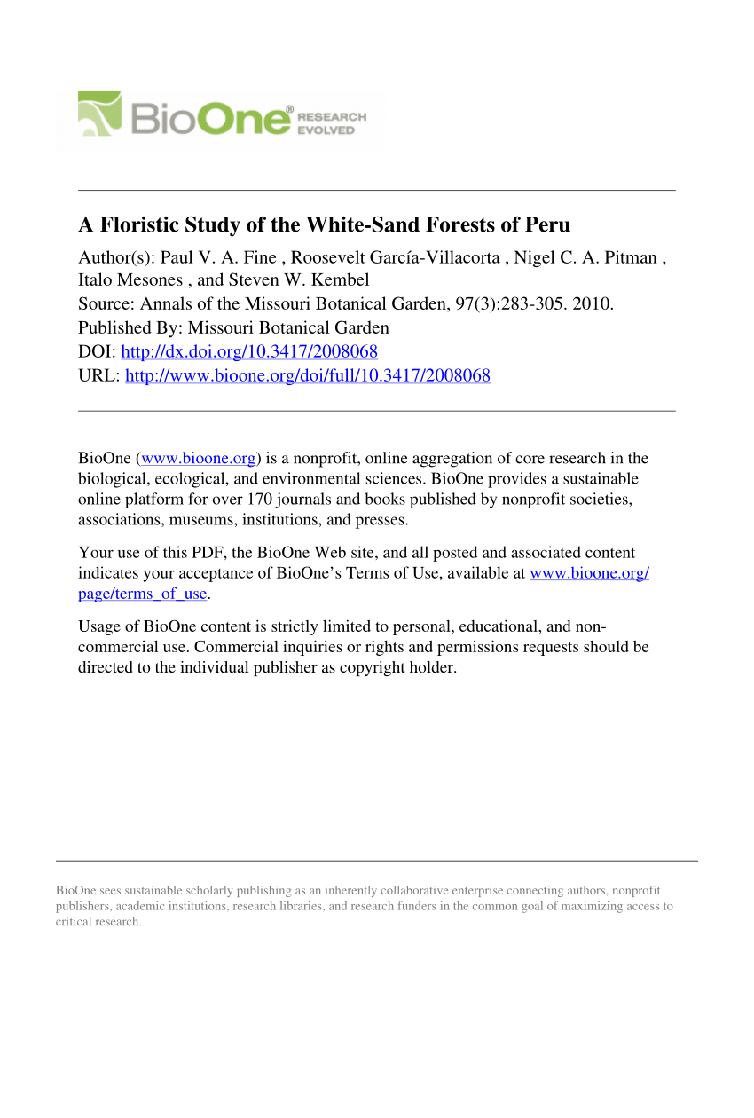 Pdf A Floristic Study Of The White Sand Forests Of Peru