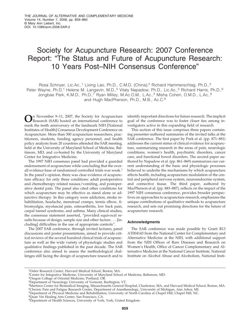 PDF Society for Acupuncture Research 2007 Conference Report