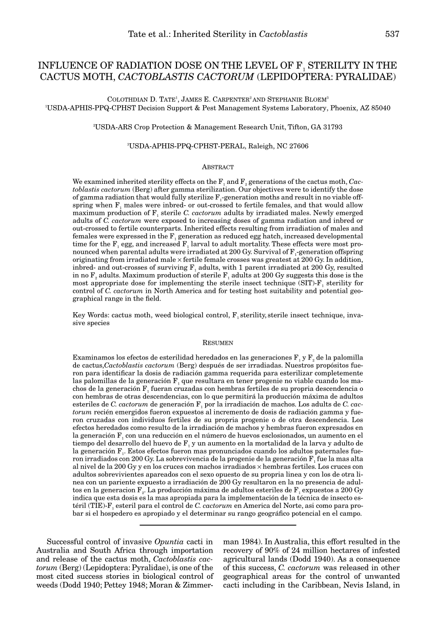 (PDF) Influence of radiation dose on the level of F1 sterility in the