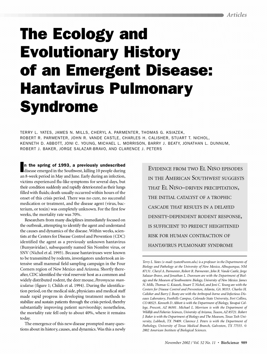 Pdf The Ecology And Evolutionary History Of An Emergent Disease Hantavirus Pulmonary Syndrome