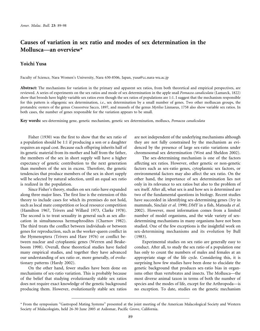 Pdf Causes Of Variation In Sex Ratio And Modes Of Sex Determination In The Mollusca An Overview
