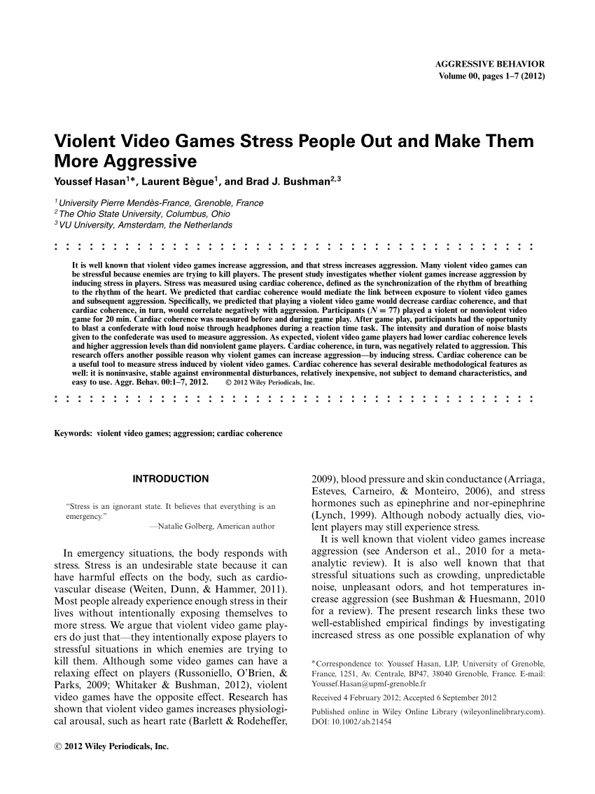 Pdf Violent Video Games Stress People Out And Make Them More Aggressive