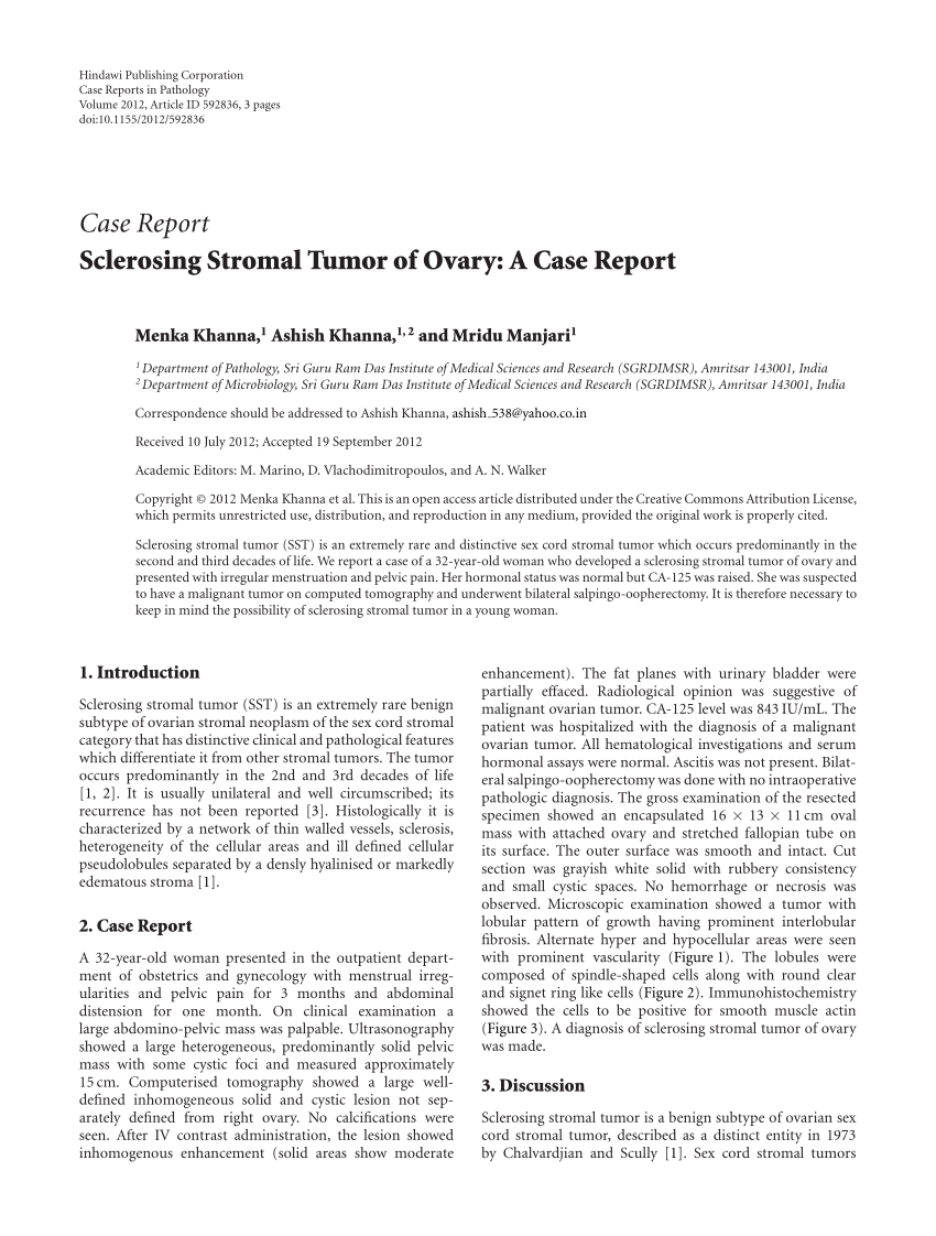 PDF) Sclerosing Stromal Tumor of Ovary: A Case Report