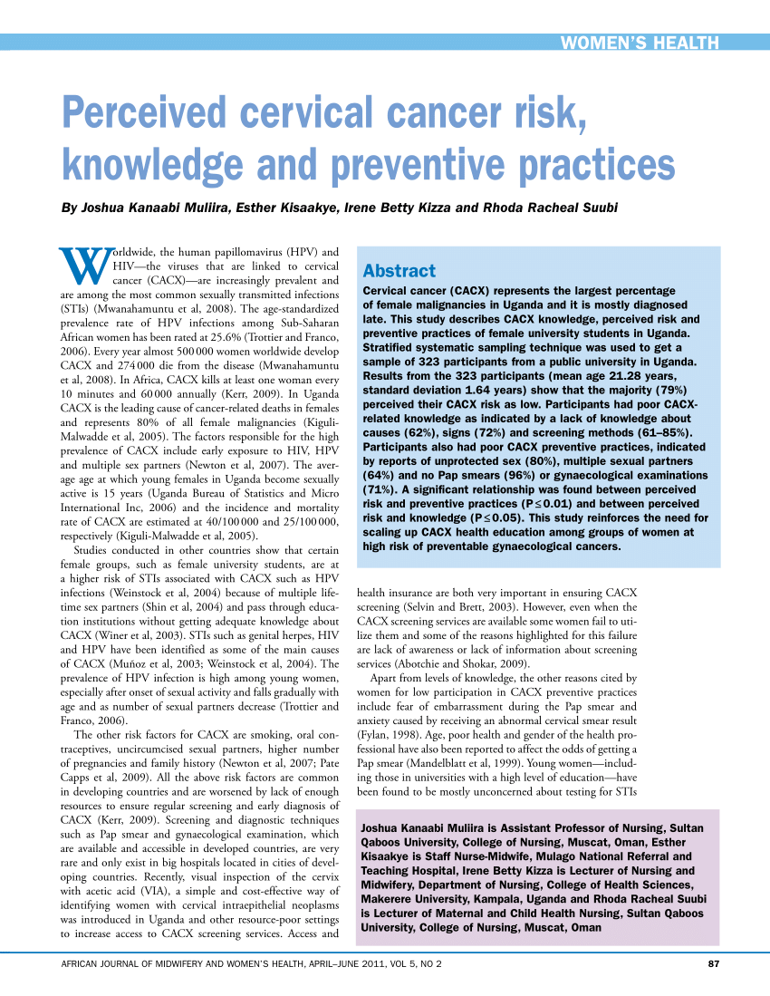 literature review on knowledge of cervical cancer