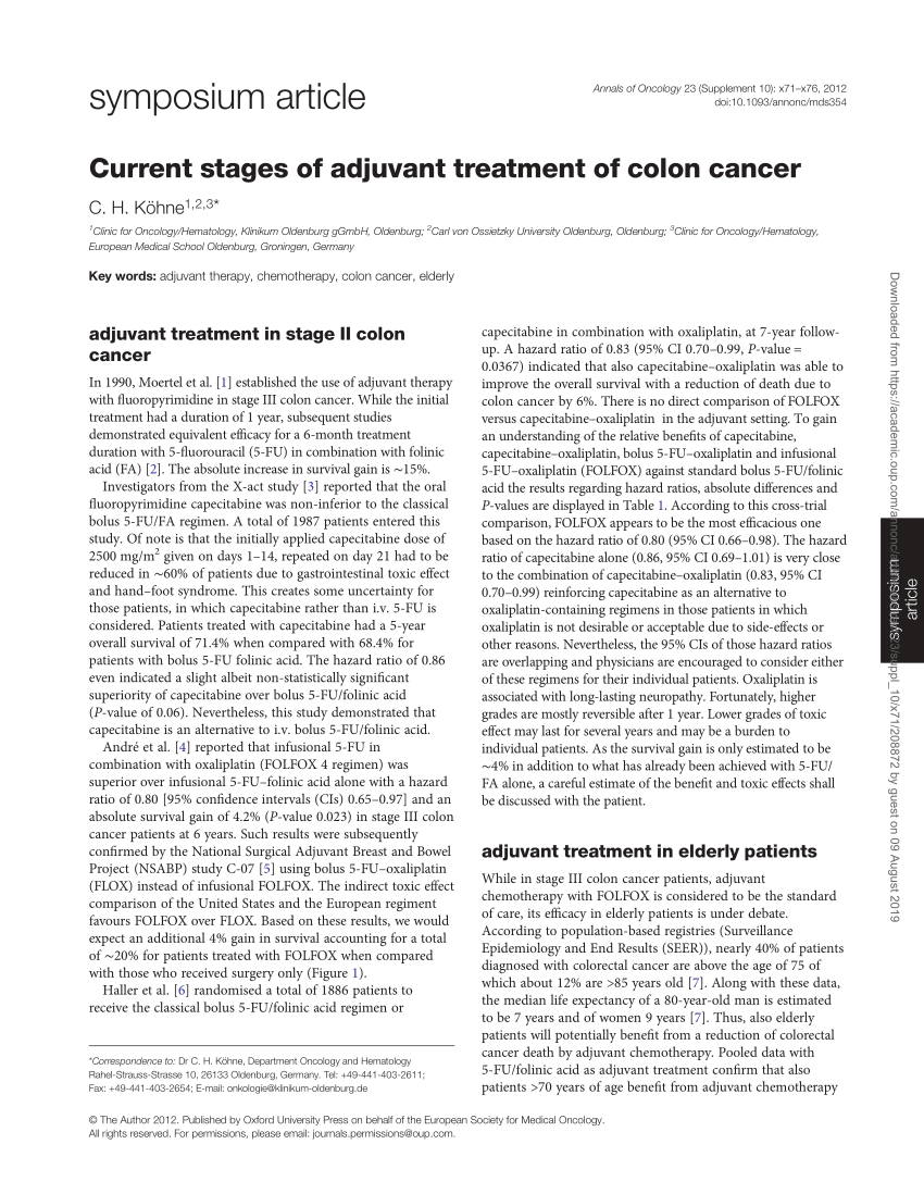 Pdf Current Stages Of Adjuvant Treatment Of Colon Cancer