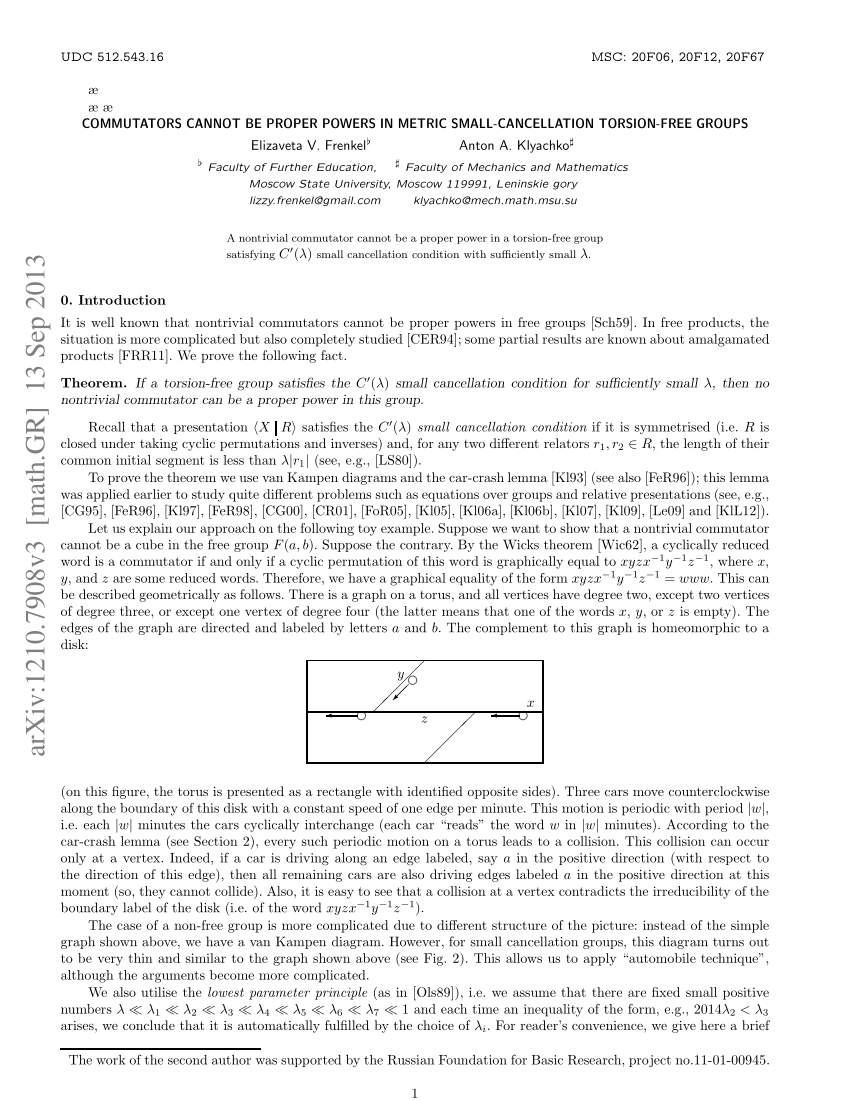 Pdf Commutators Cannot Be Proper Powers In Metric Small Cancellation Torsion Free Groups