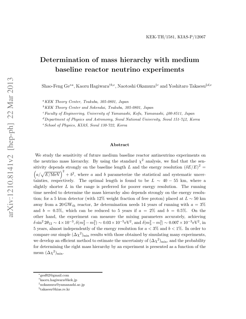Pdf Determination Of Mass Hierarchy With Medium Baseline Reactor Neutrino Experiments 