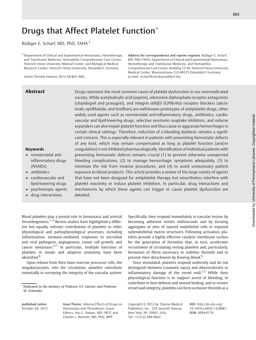 Pdf Drugs That Affect Platelet Function