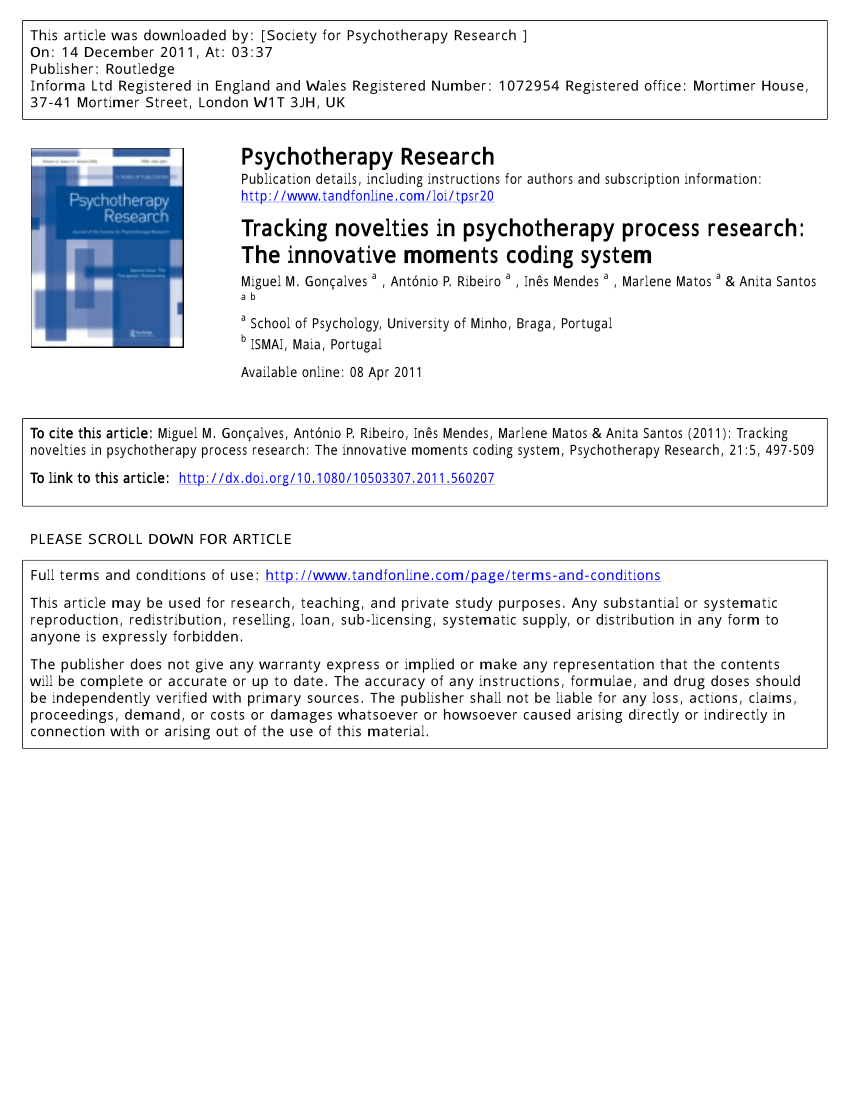 (PDF) Innovations in psychotherapy Tracking the narrative construction