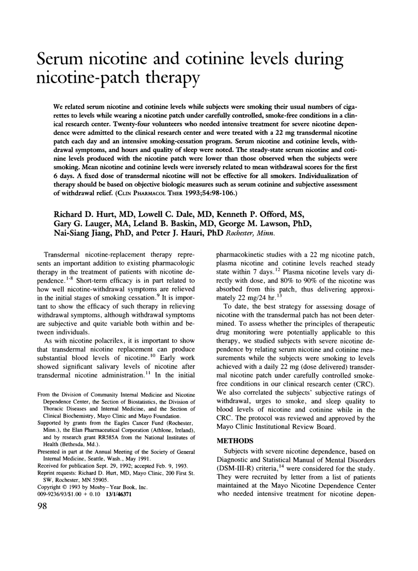 Transdermal Nicotine Treatment and Progression of Early