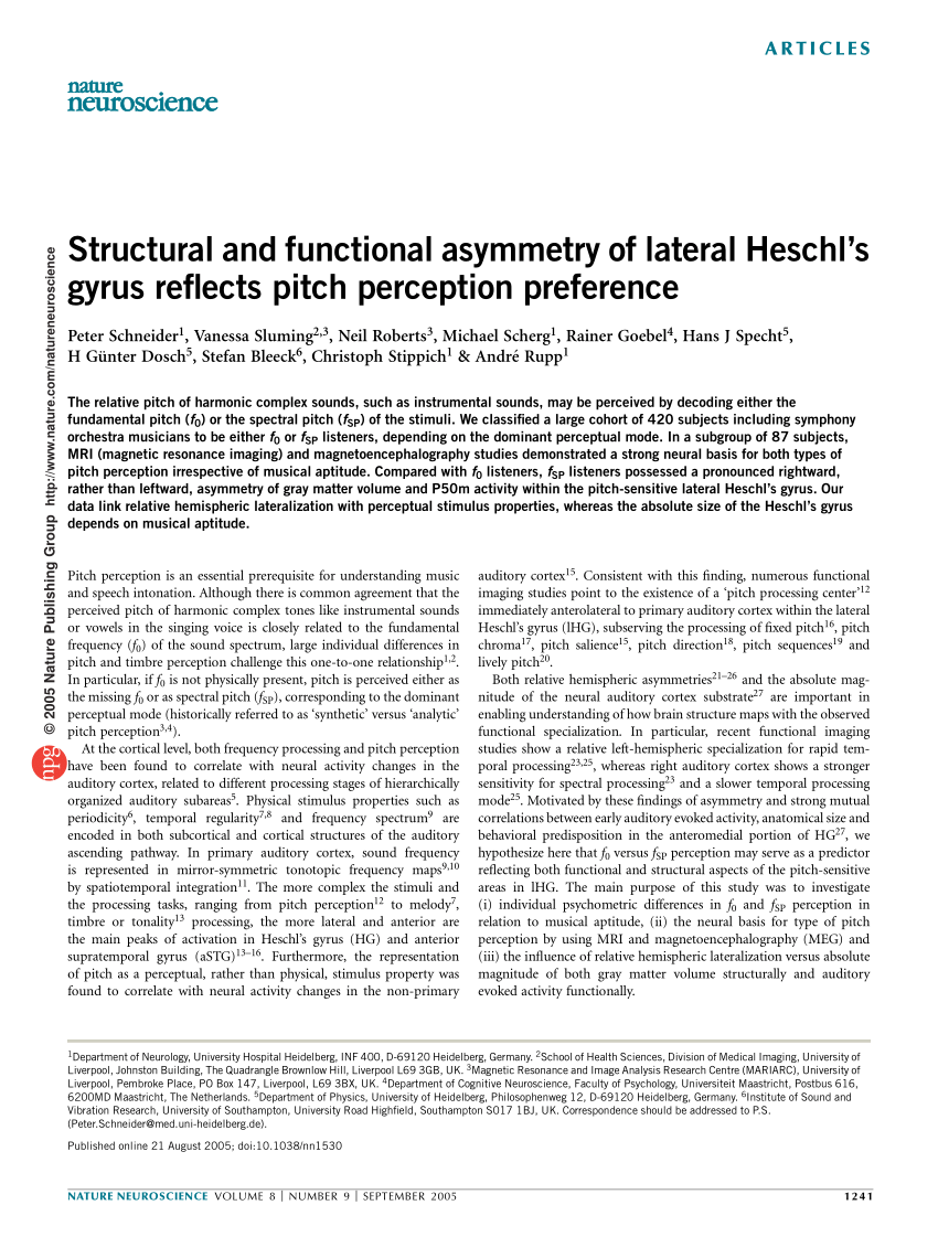 PDF) Structural and functional asymmetry of lateral Heschls gyrus reflects pitch perception preference