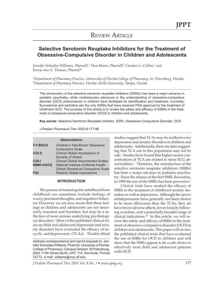 Pdf Selective Serotonin Reuptake Inhibitors For The Treatment Of Obsessive Compulsive Disorder 8516