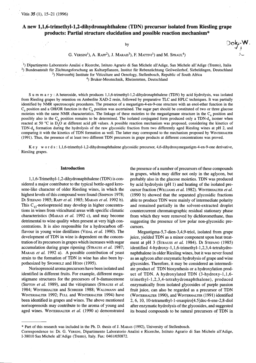(PDF) A new 1,1,6-trimethyl-1,2-dihydronaphthalene (TDN) precursor ...