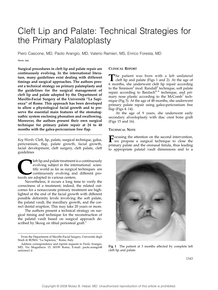 (PDF) Cleft Lip and Palate Technical Strategies for the Primary