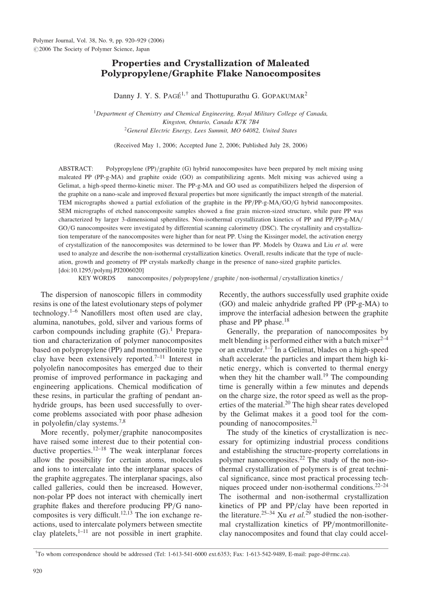 (PDF) Properties and Crystallization of Maleated Polypropylene/Graphite ...