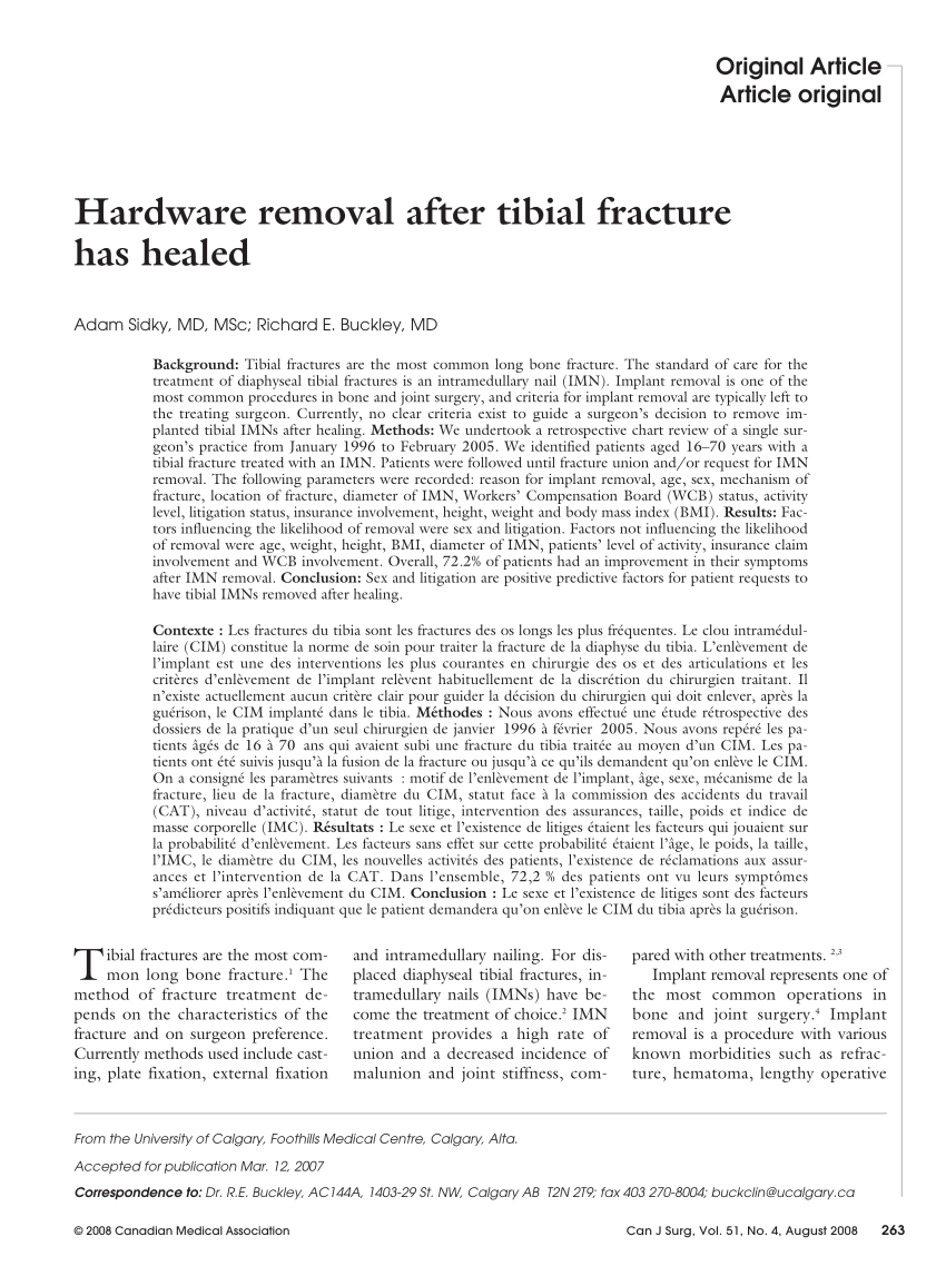 Lateral tibial plateau fracture hardware removal