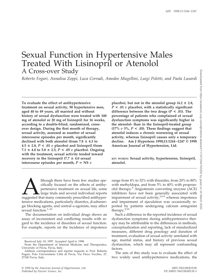 PDF Sexual Function in Hypertensive Males Treated with Lisinopril