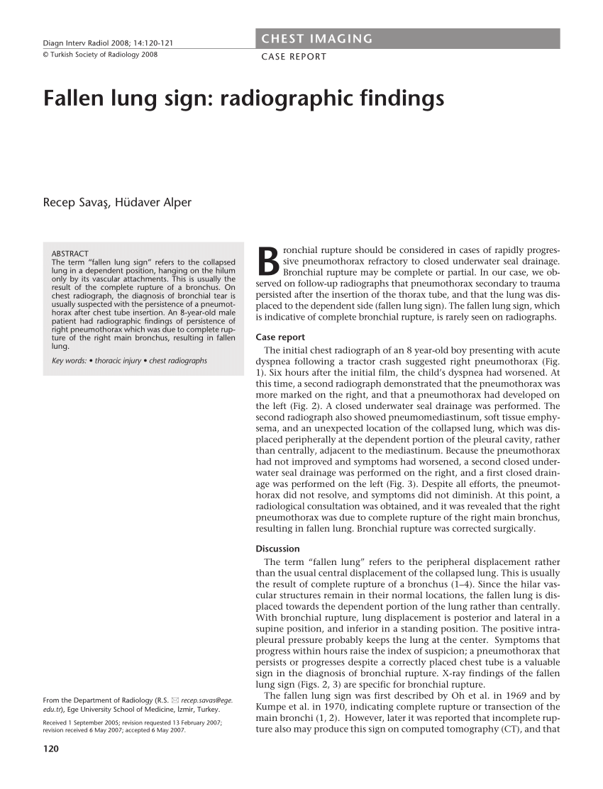 Pdf Fallen Lung Sign Radiographic Findings
