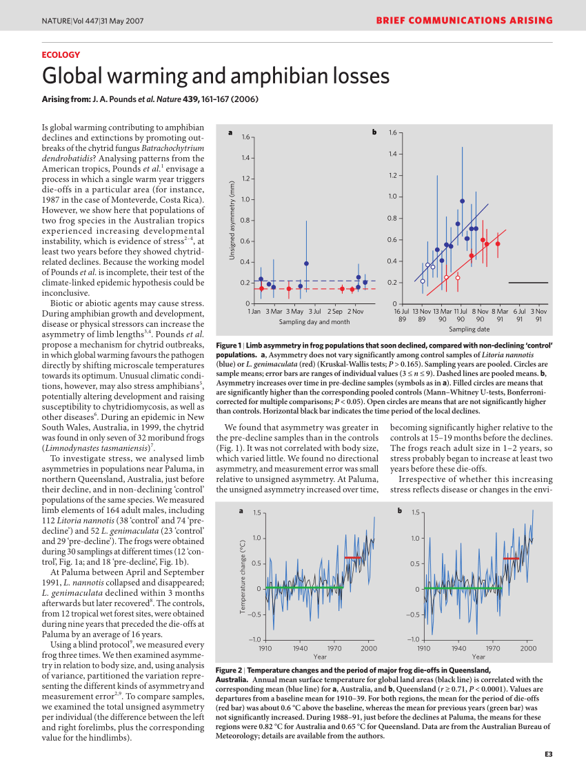 (PDF) Global warming and amphibian losses; The proximate cause of frog