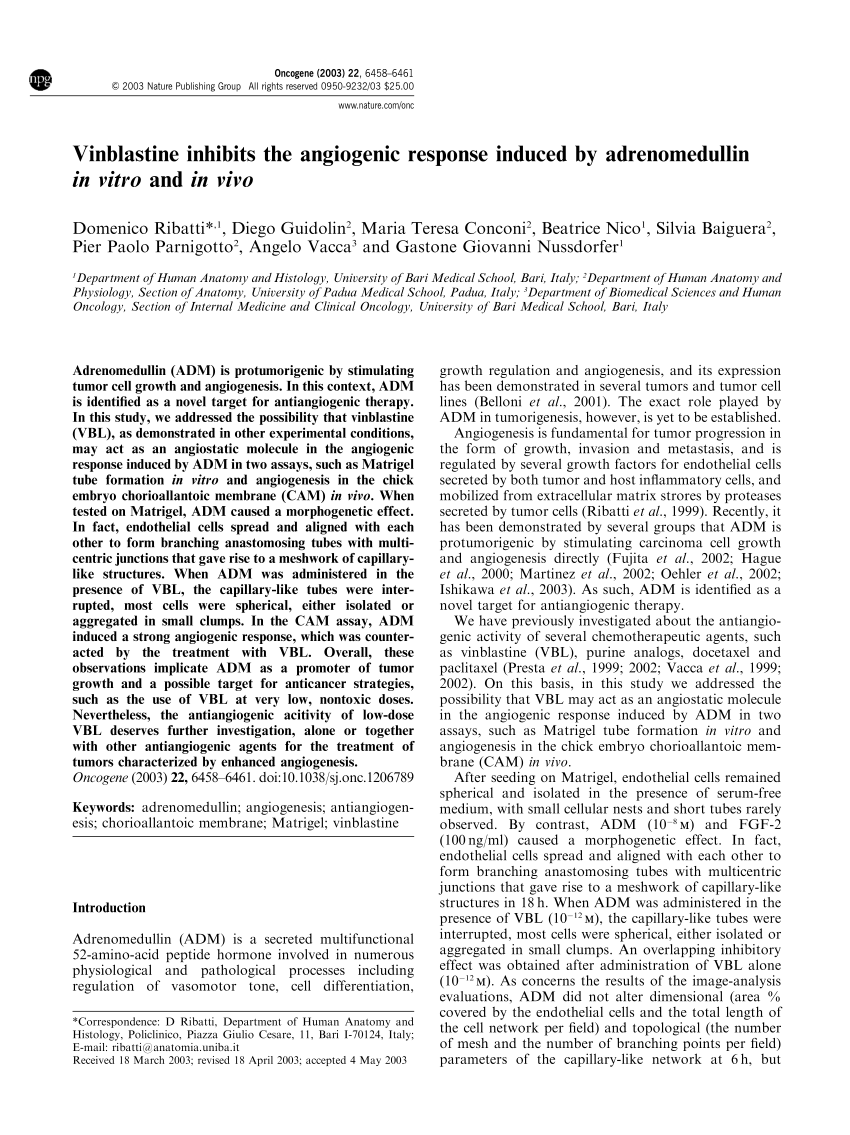 PDF) Vinblastine inhibits the angiogenic response induced by adrenomedullin
