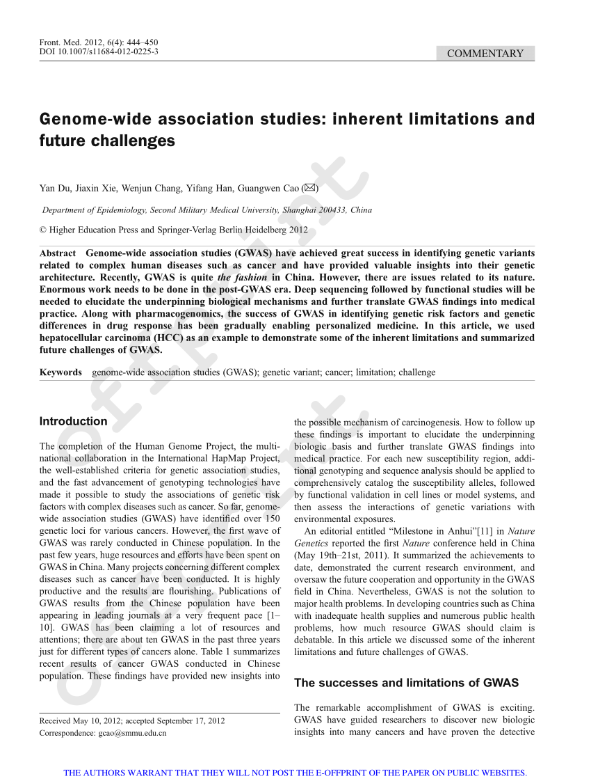 Pdf Genome Wide Association Studies Inherent Limitations And Future Challenges