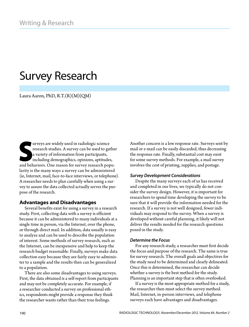 survey of articles in research