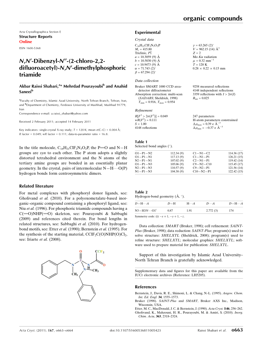 Pdf N N Dibenzyl N 2 Chloro 2 2 Difluoro Acet Yl Phospho Ric Triamide