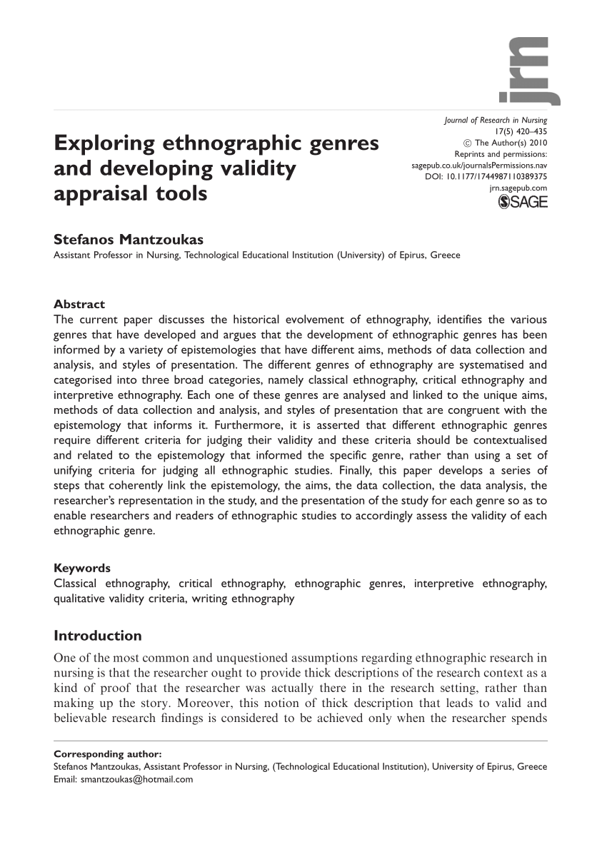 PDF) Exploring ethnographic genres and developing validity