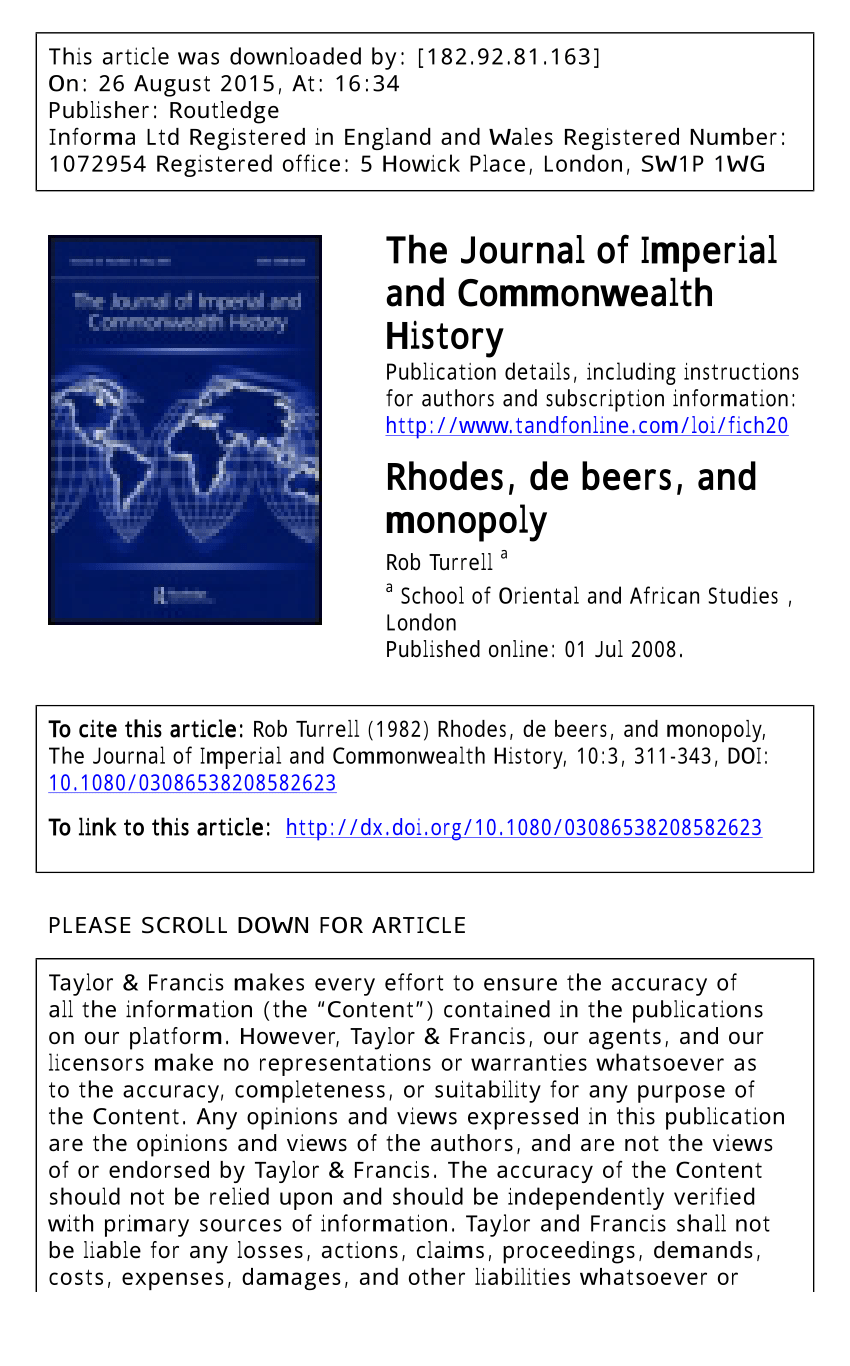 PDF) Rhodes, De Beers, and Monopoly