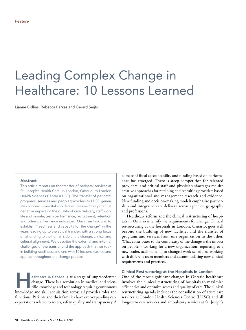 managing change in healthcare essay