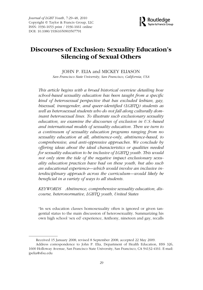 PDF Discourses of Exclusion Sexuality Education s Silencing of