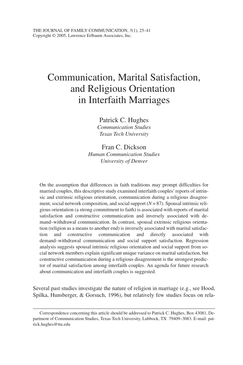 Pdf Communication Marital Satisfaction And Religious Orientation In Interfaith Marriages 