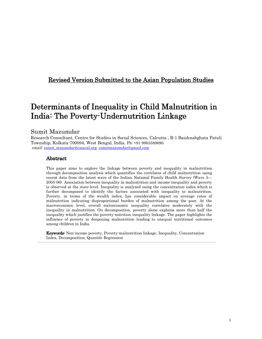 Pdf Determinants Of Inequality In Child Malnutrition In India