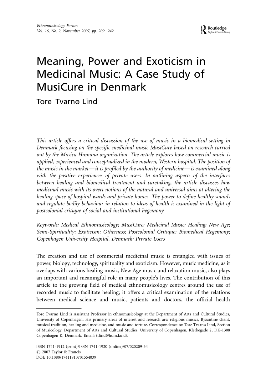 gavnlig kommentar detaljer PDF) Meaning, Power and Exoticism in Medicinal Music: A Case Study of  MusiCure in Denmark