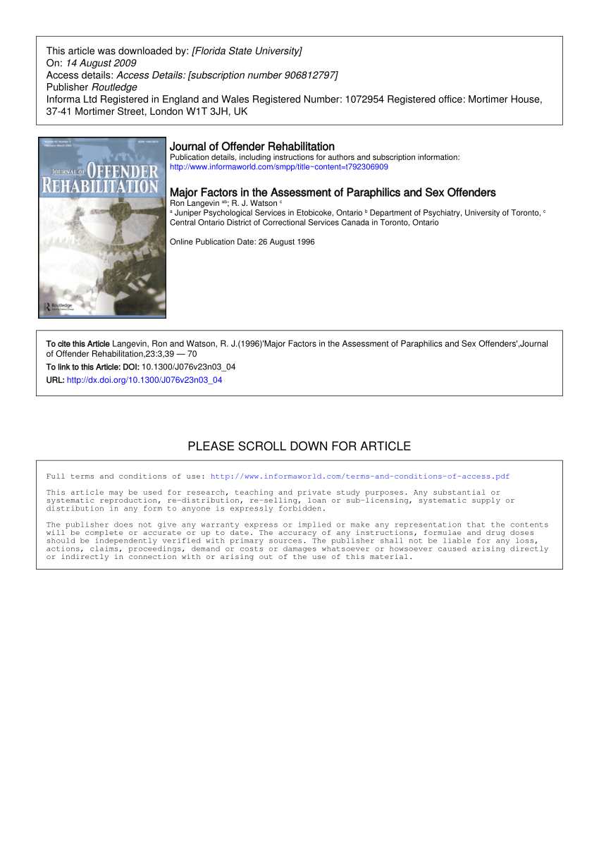 PDF) Major Factors in the Assessment of Paraphilics and Sex Offenders