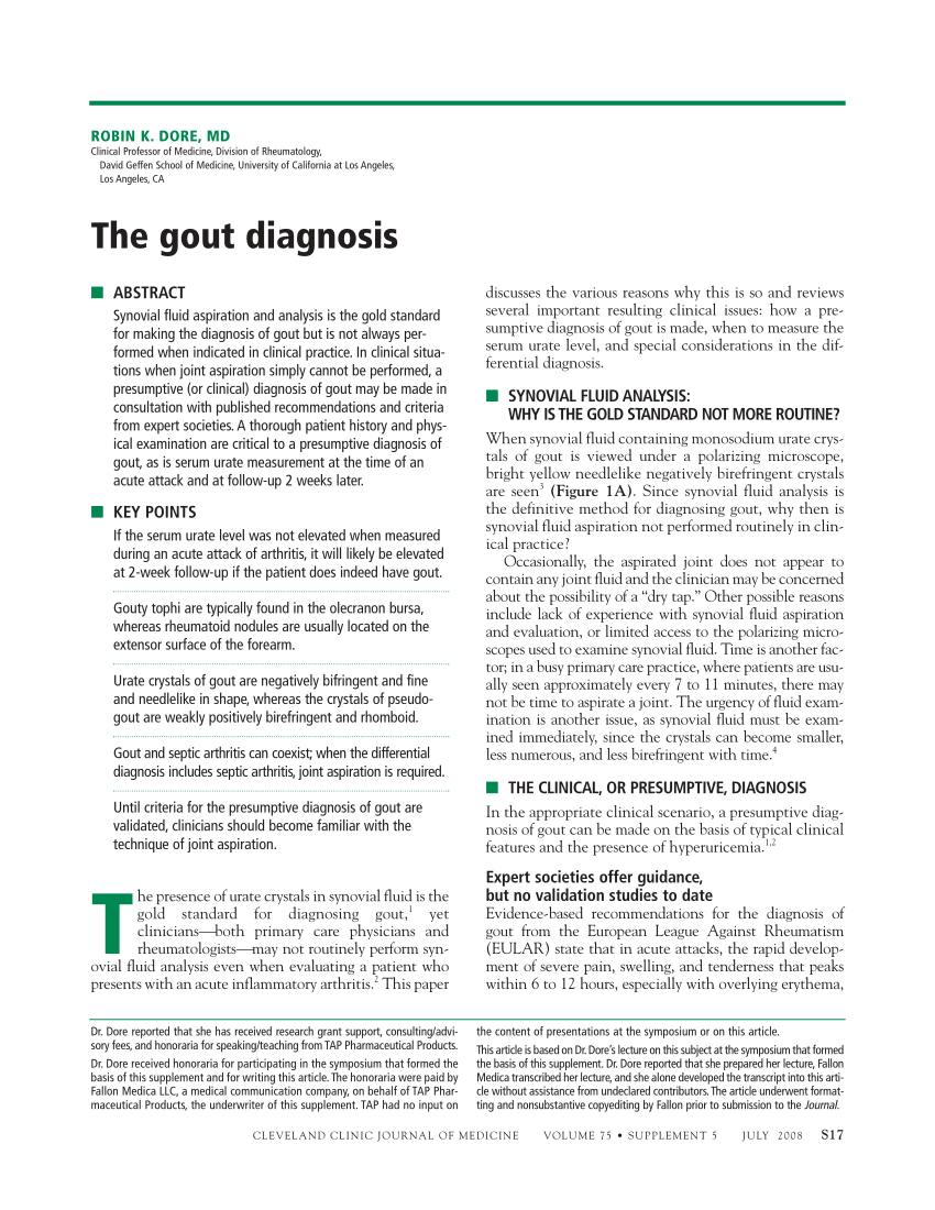 Pdf The Gout Diagnosis