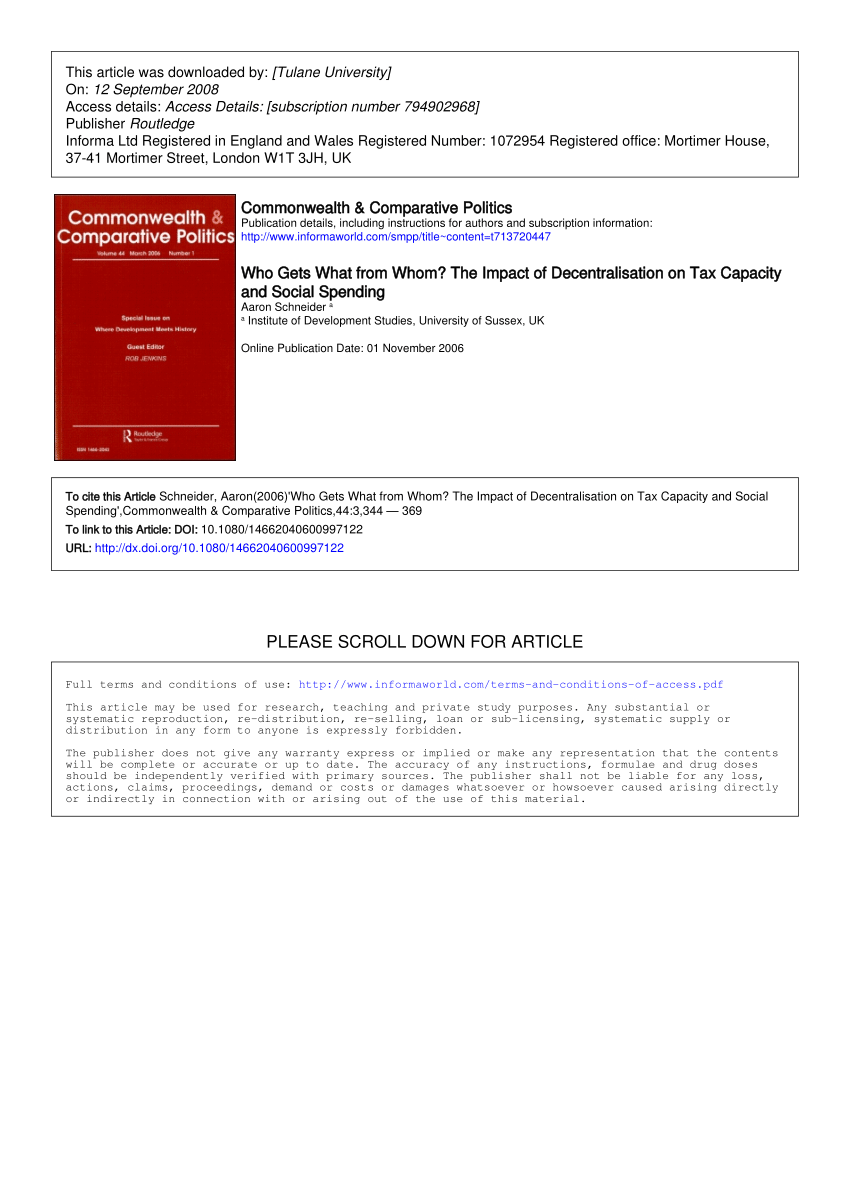 Pdf Who Gets What From Whom The Impact Of Decentralisation On Tax Capacity And Social Spending