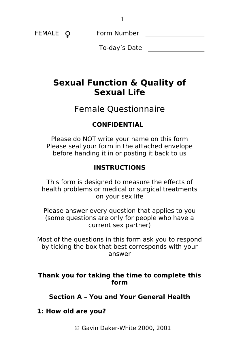 Pdf Sexual Function Quality Of Life Female Questionnaire 1002