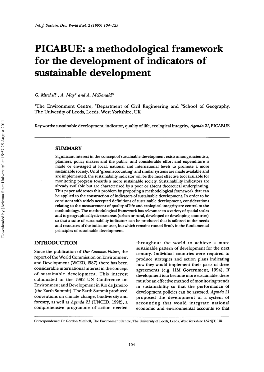 Pdf Picabue A Methodological Framework For The Development Of Indicators Of Sustainable Development