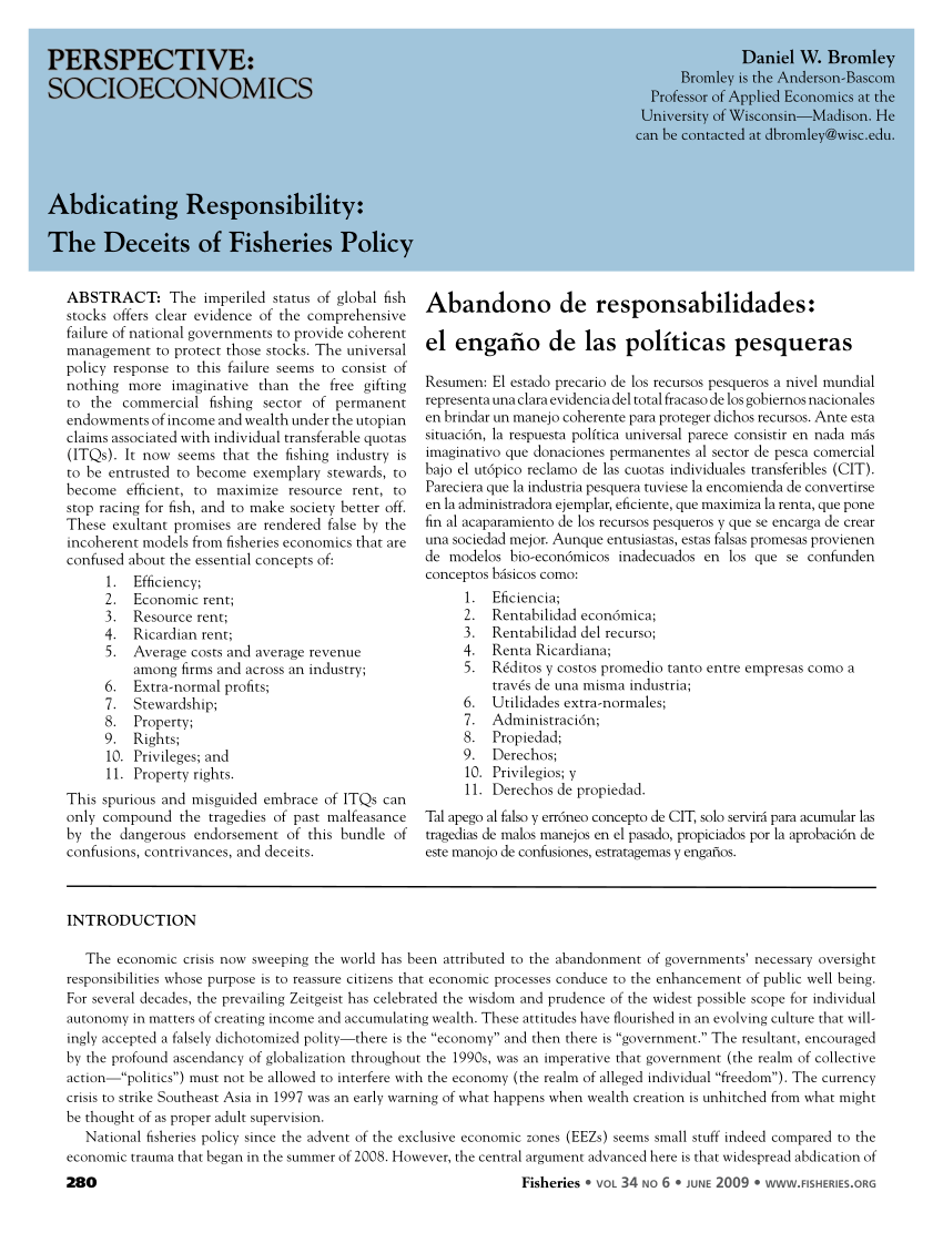 Pdf Abdicating Responsibility The Deceits Of Fisheries Policy