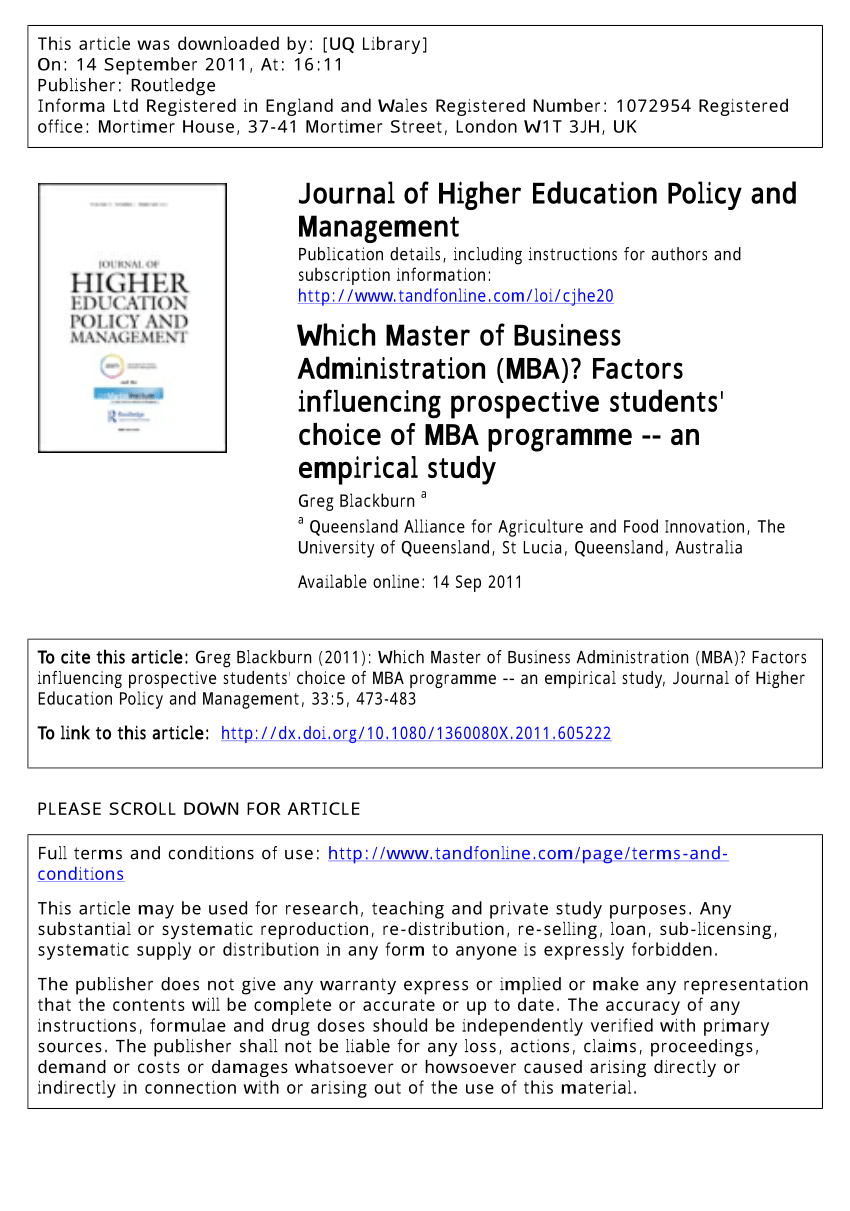 research articles for mba students