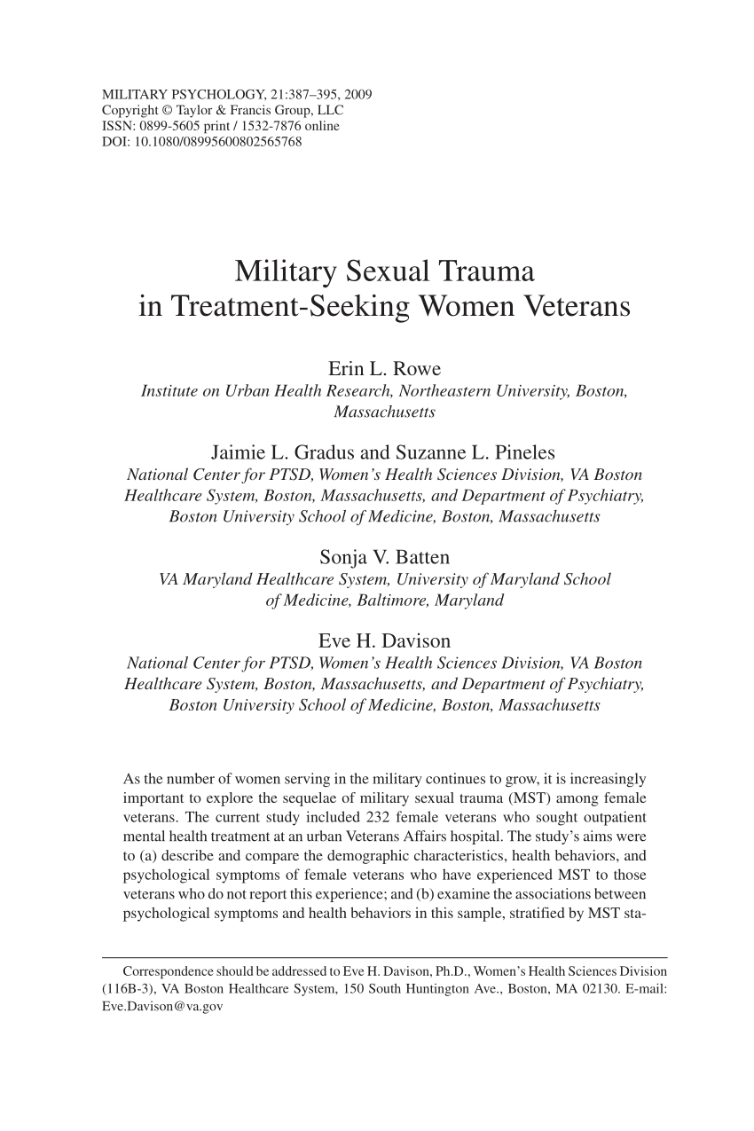 signs and symptoms of military sexulal trauma