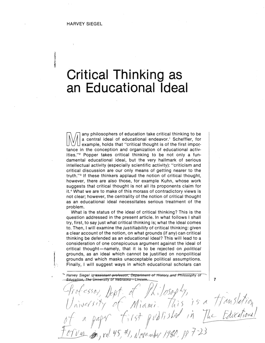 critical thinking as an educational ideal