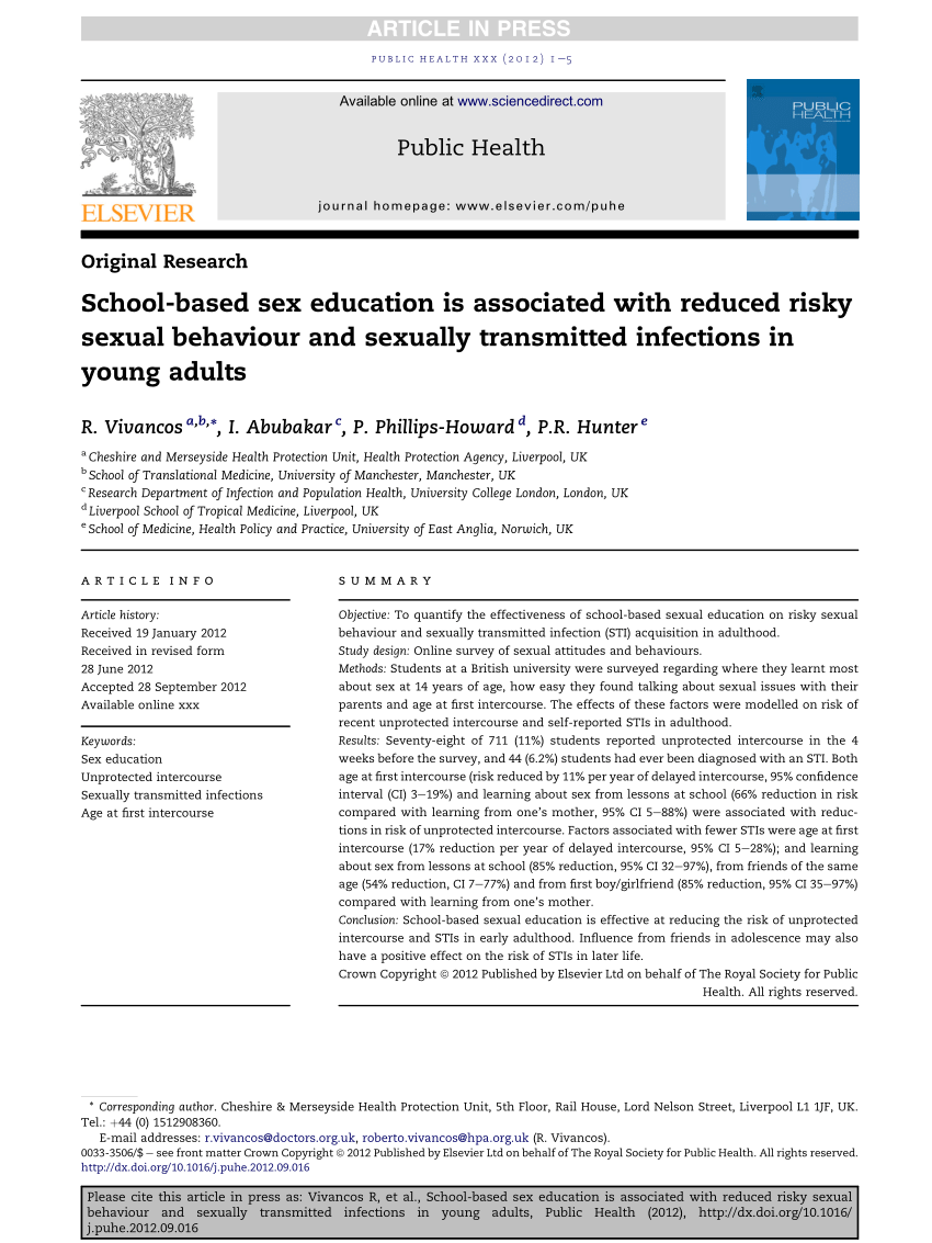 Pdf School Based Sex Education Is Associated With Reduced Risky Sexual Behaviour And Sexually 