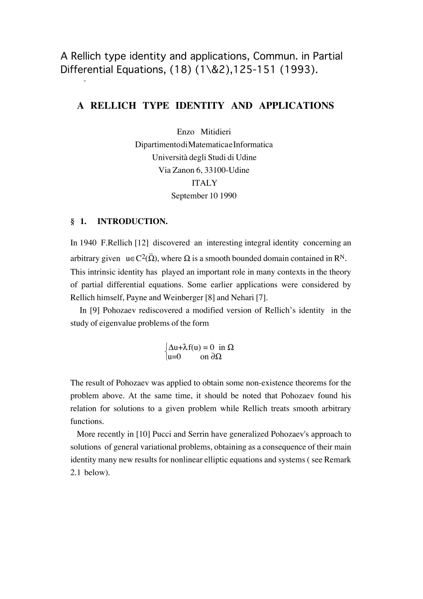 Pdf A Rellich Type Identity And Applications