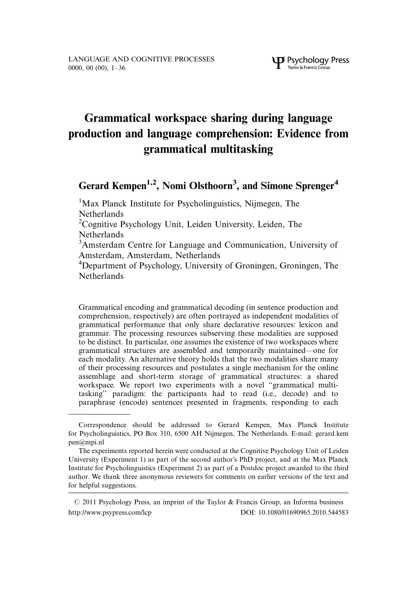 Prolegomena to a Neurocomputational Architecture for Human Grammatical  Encoding and Decoding