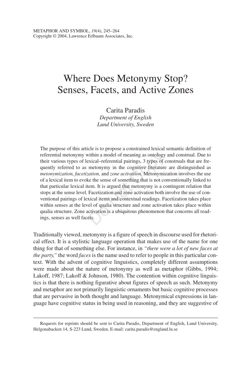 PDF Where Does Metonymy Stop Senses Facets and Active Zones