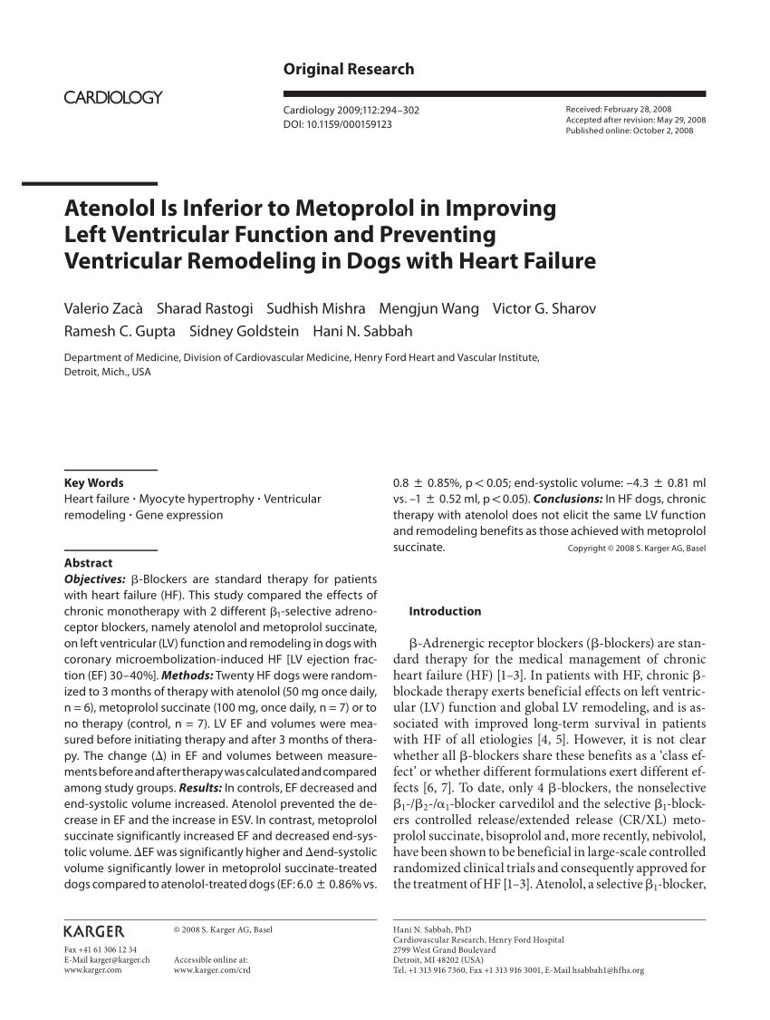 PDF) Atenolol Is Inferior to Metoprolol in Improving Left Ventricular Function and Preventing Ventricular Remodeling in Dogs with Heart